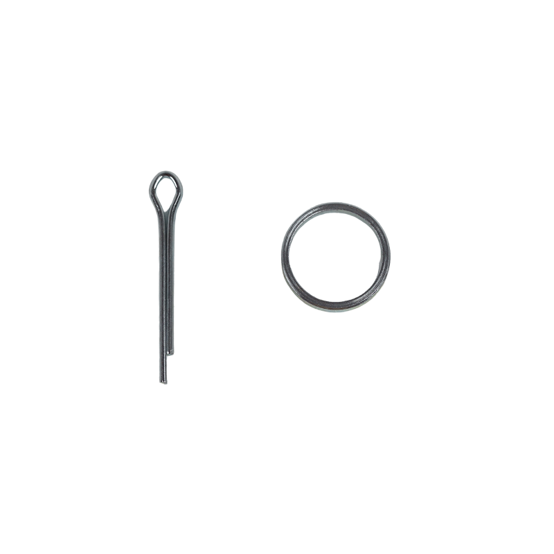 Metal pin and ring on a white background