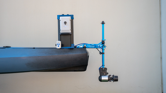 Bixpy k-1 outboard kit attached to kayak with Bixpy adapter