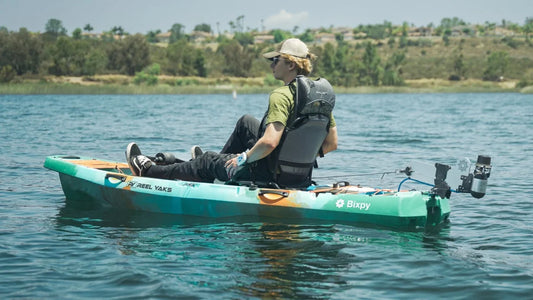 man in reel yak kayak uses Bixpy Canada k-1 motor on adapter