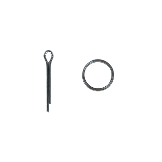 Metal pin and ring on a white background