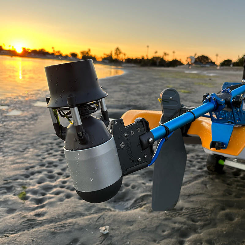 Bixpy Jet Motor on Kayak at Sunset.