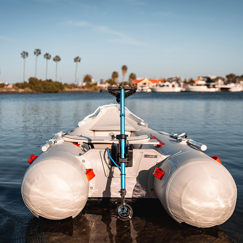 Bixpy Jet Motor Mounted on a Small Inflatable Boat.