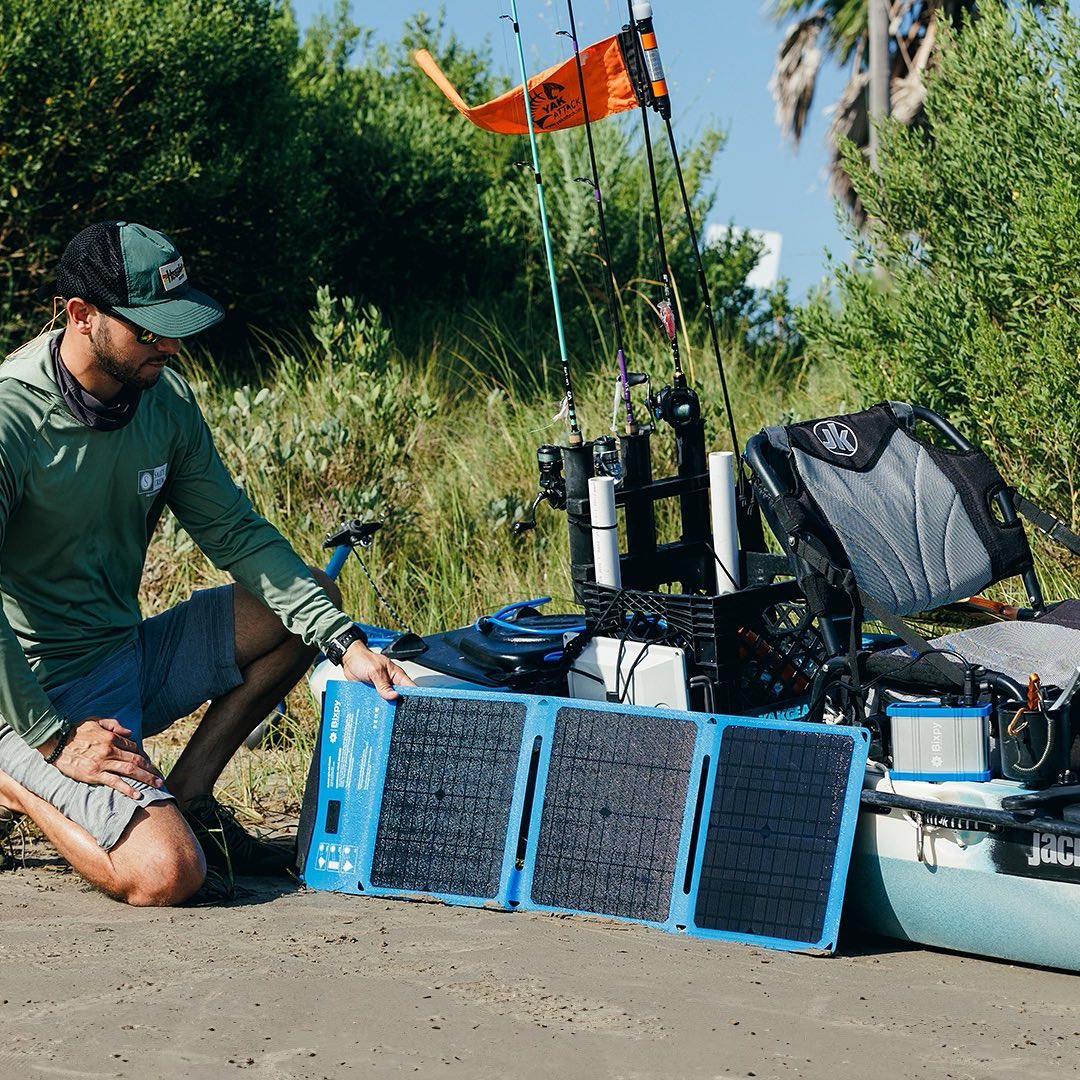 Man uses Bixpy solar panel to charge gear